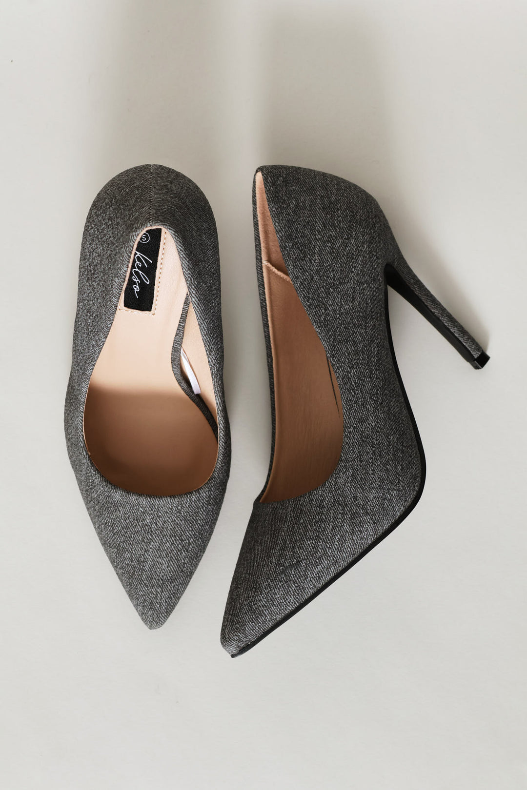 Tweed Pointy Stiletto Heel - Grey
