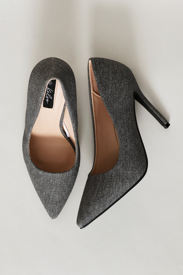 Tweed Pointy Stiletto Heel - Grey