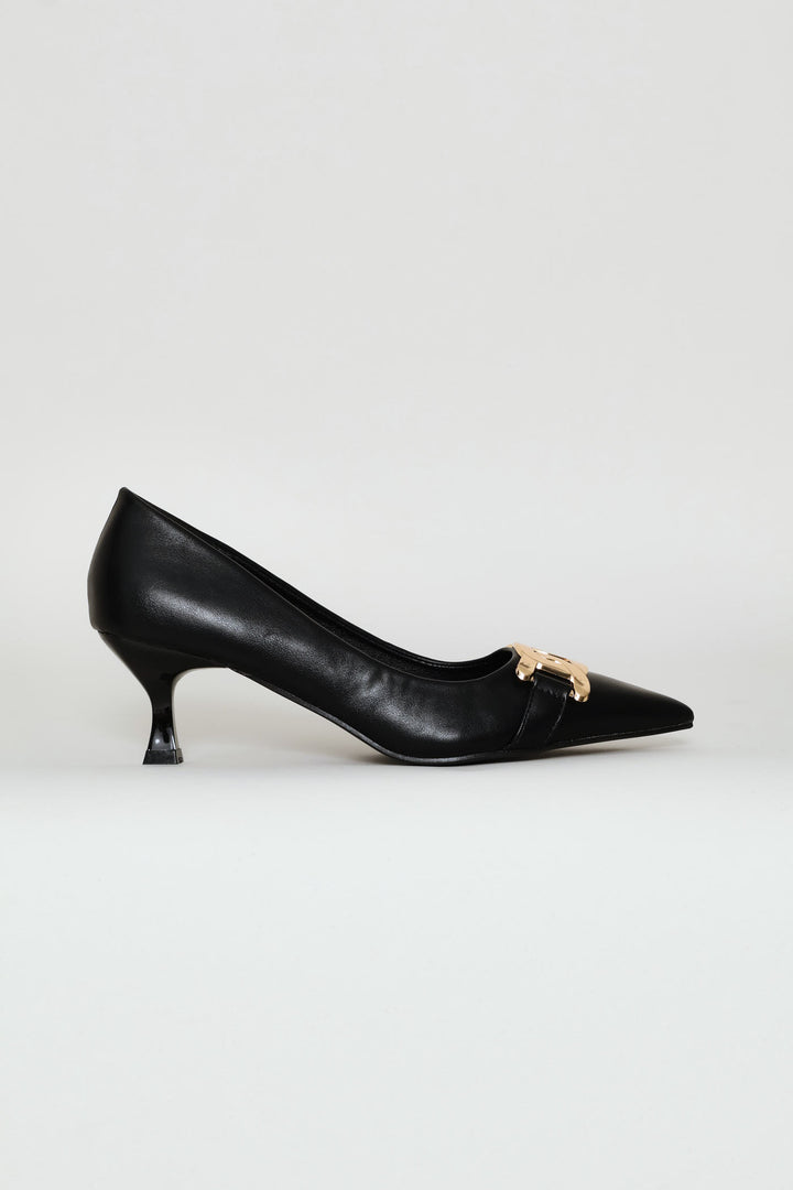 Thick Chain Trim Court Heel - Black
