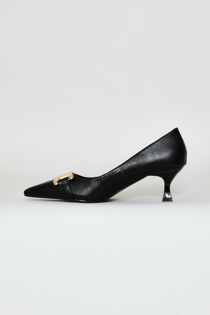 Thick Chain Trim Court Heel - Black