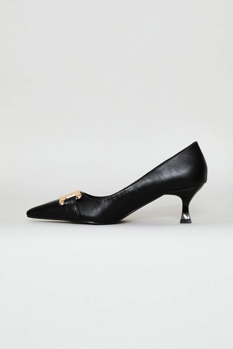 Thick Chain Trim Court Heel - Black