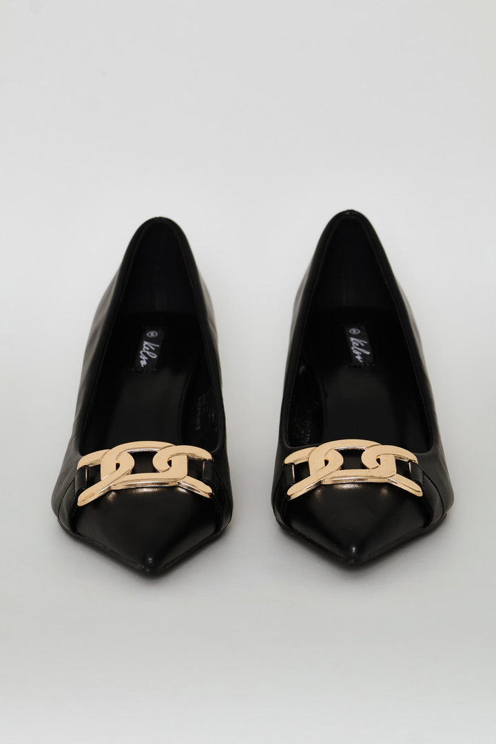 Thick Chain Trim Court Heel - Black