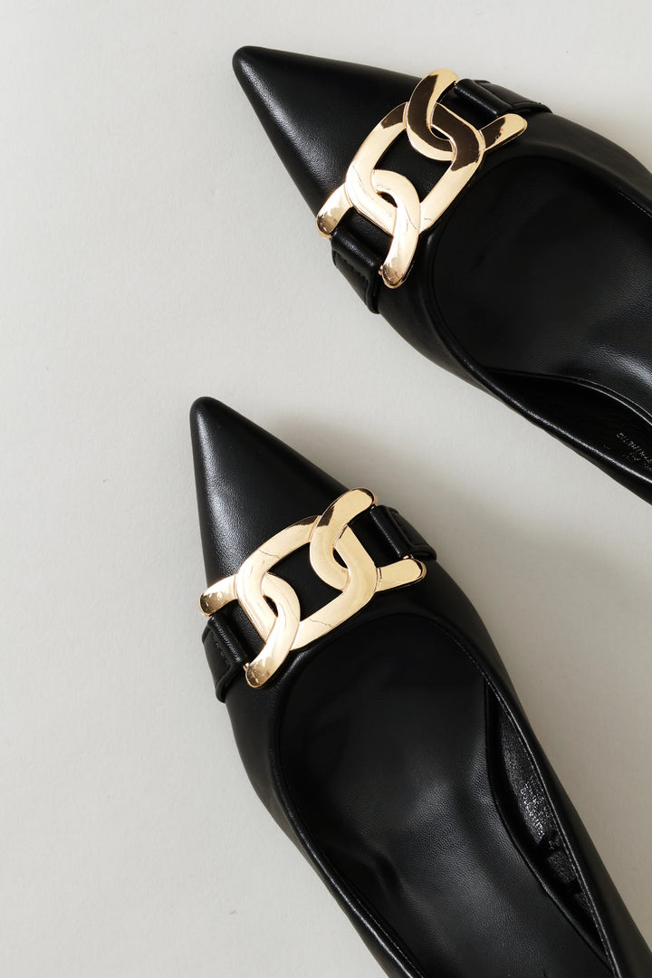 Thick Chain Trim Court Heel - Black