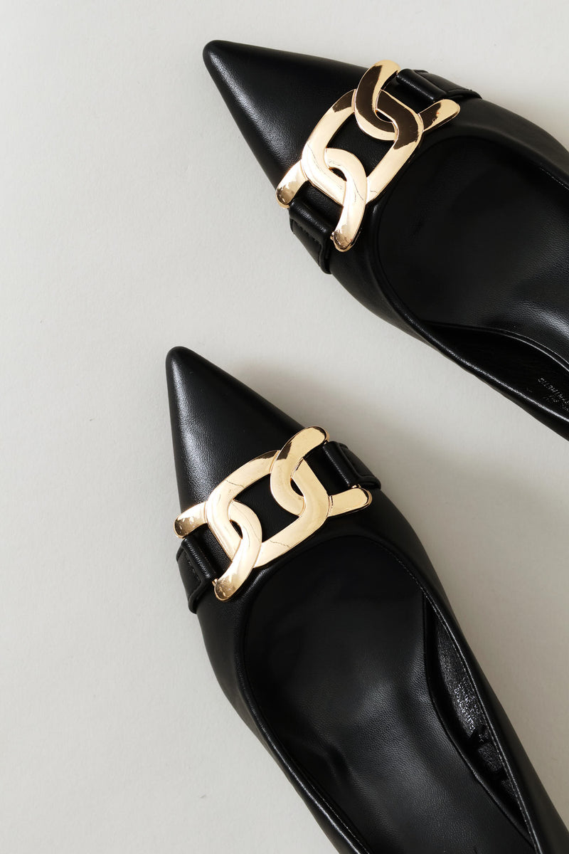 Thick Chain Trim Court Heel - Black