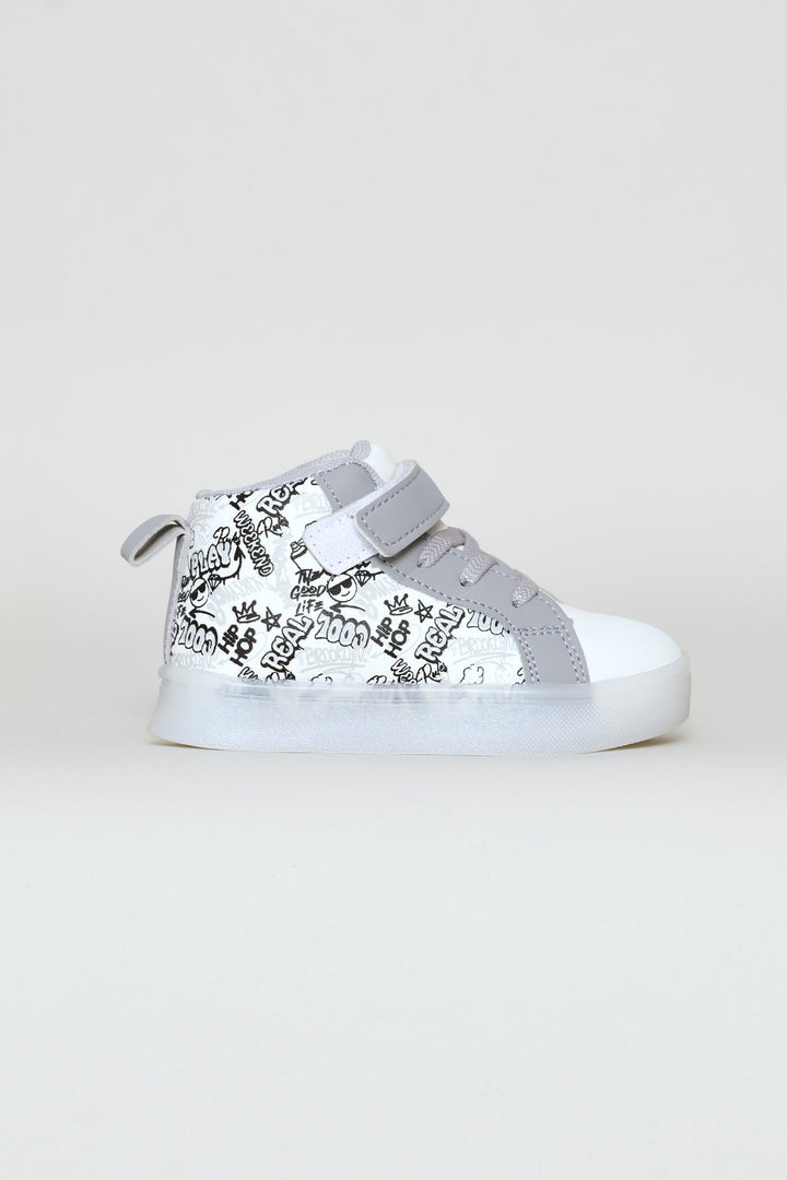 Pre-Boys Graffiti Lace Up Hitop Sneaker - White