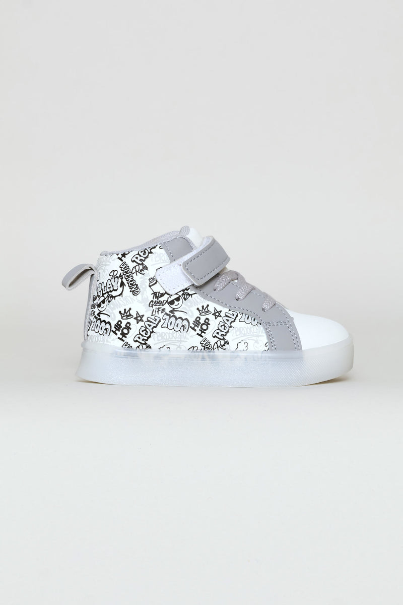 Pre-Boys Graffiti Lace Up Hitop Sneaker - White