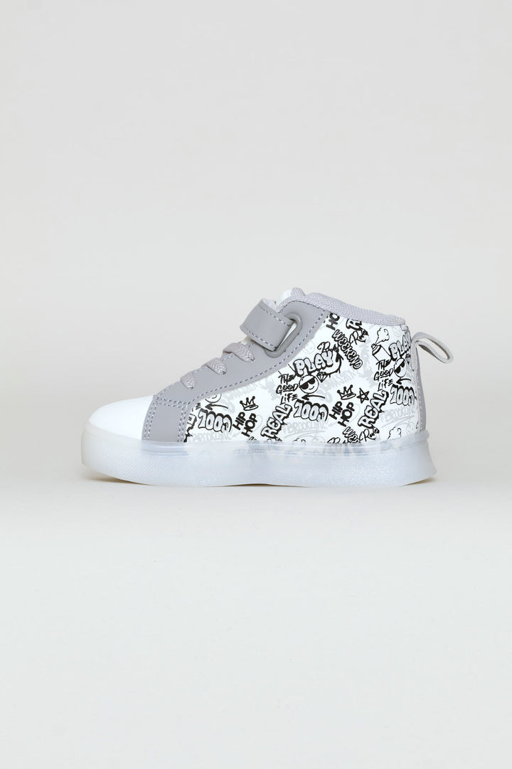 Pre-Boys Graffiti Lace Up Hitop Sneaker - White