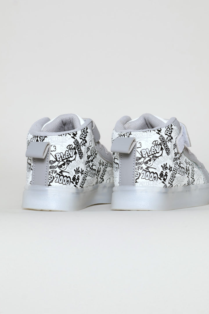 Pre-Boys Graffiti Lace Up Hitop Sneaker - White