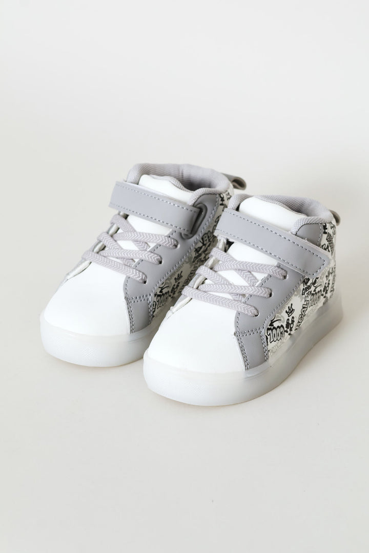 Pre-Boys Graffiti Lace Up Hitop Sneaker - White