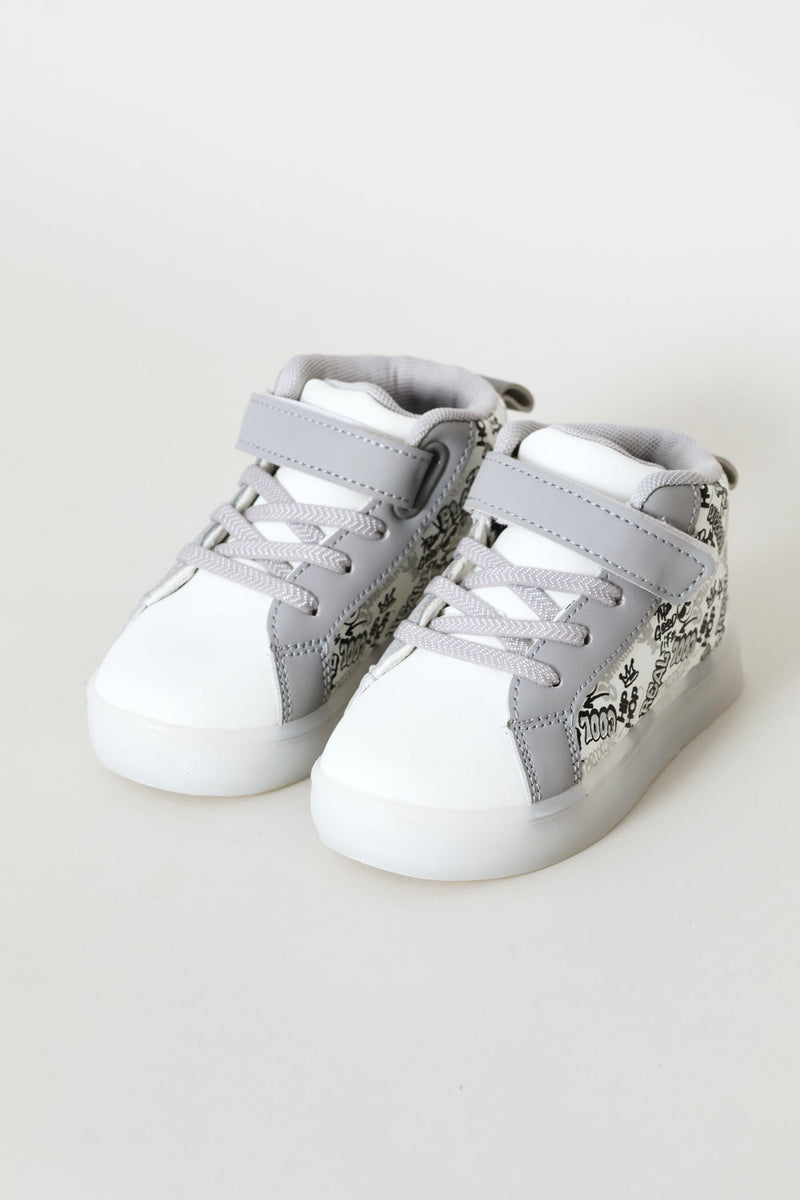 Pre-Boys Graffiti Lace Up Hitop Sneaker - White