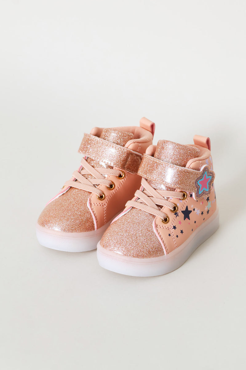 Pre-Girls Star Lightup Hitop Sneaker - Peach