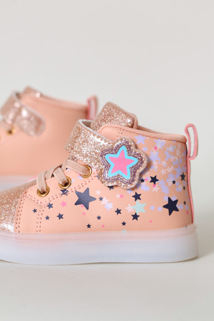 Pre-Girls Star Lightup Hitop Sneaker - Peach
