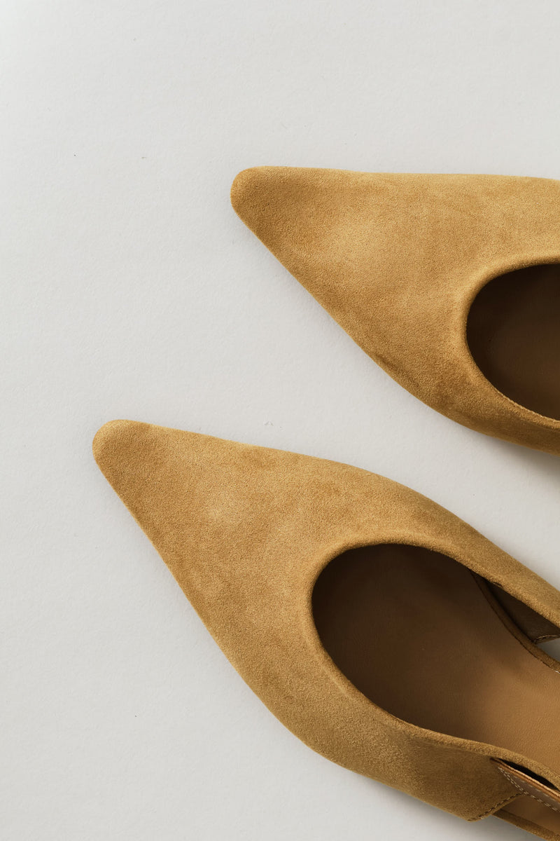 Multi Fabric V-Cut Pointy Mule Slingback - Tan