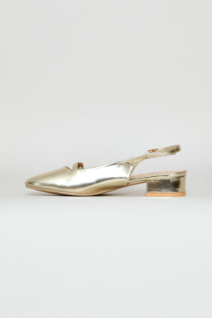 Square Toe Mary-Jane Slingback - Gold