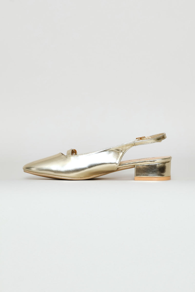 Square Toe Mary-Jane Slingback - Gold