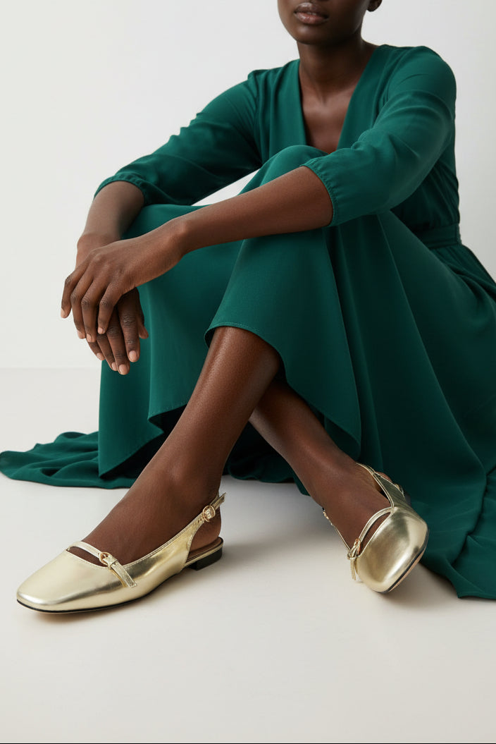 Square Toe Mary-Jane Slingback - Gold