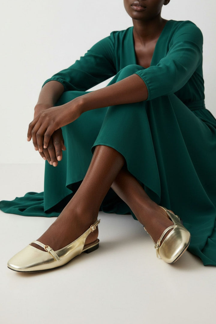 Square Toe Mary-Jane Slingback - Gold