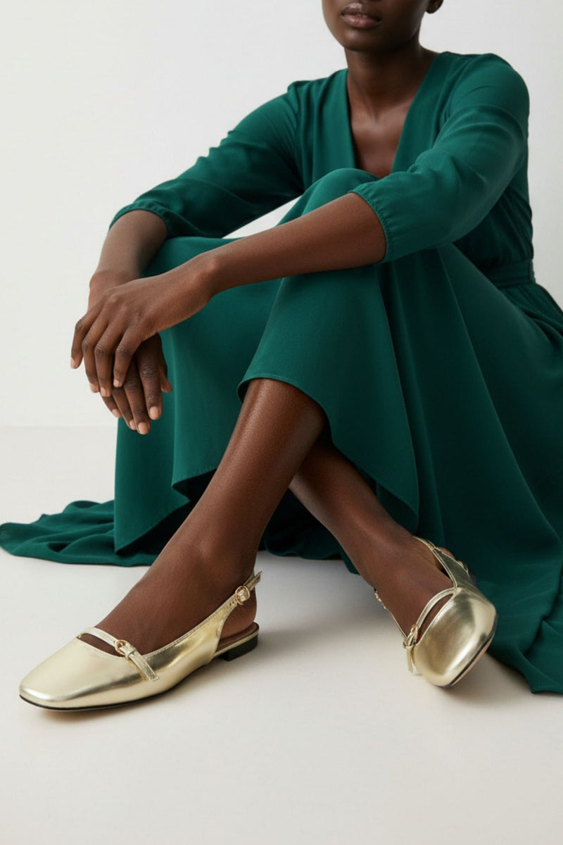Square Toe Mary-Jane Slingback - Gold