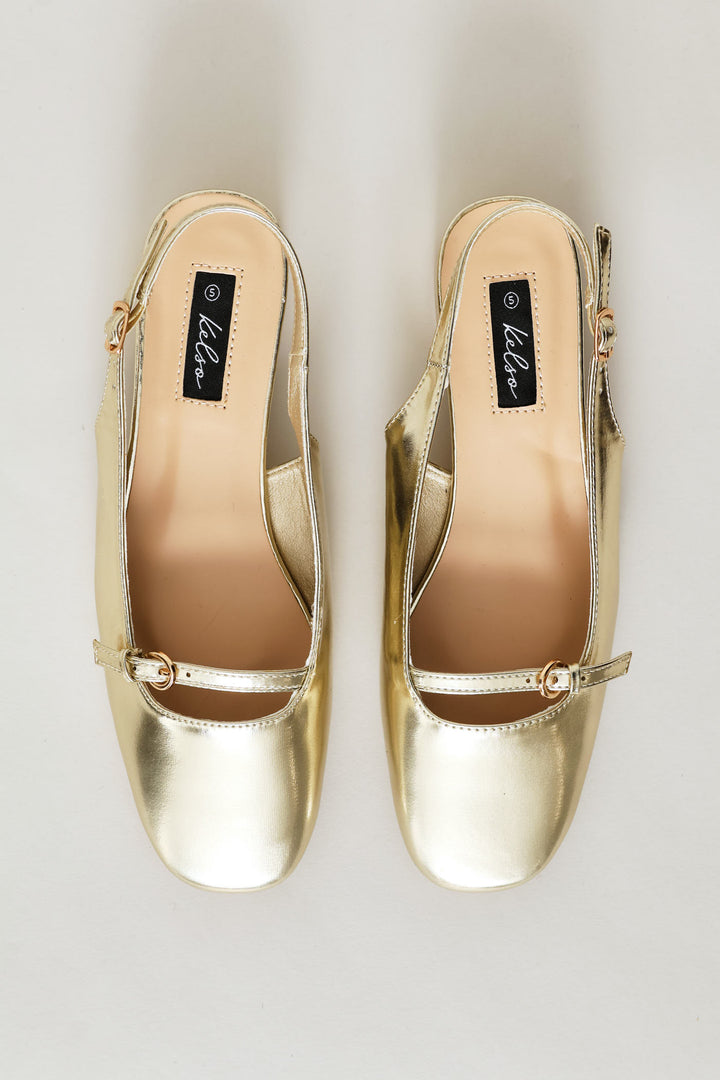 Square Toe Mary-Jane Slingback - Gold