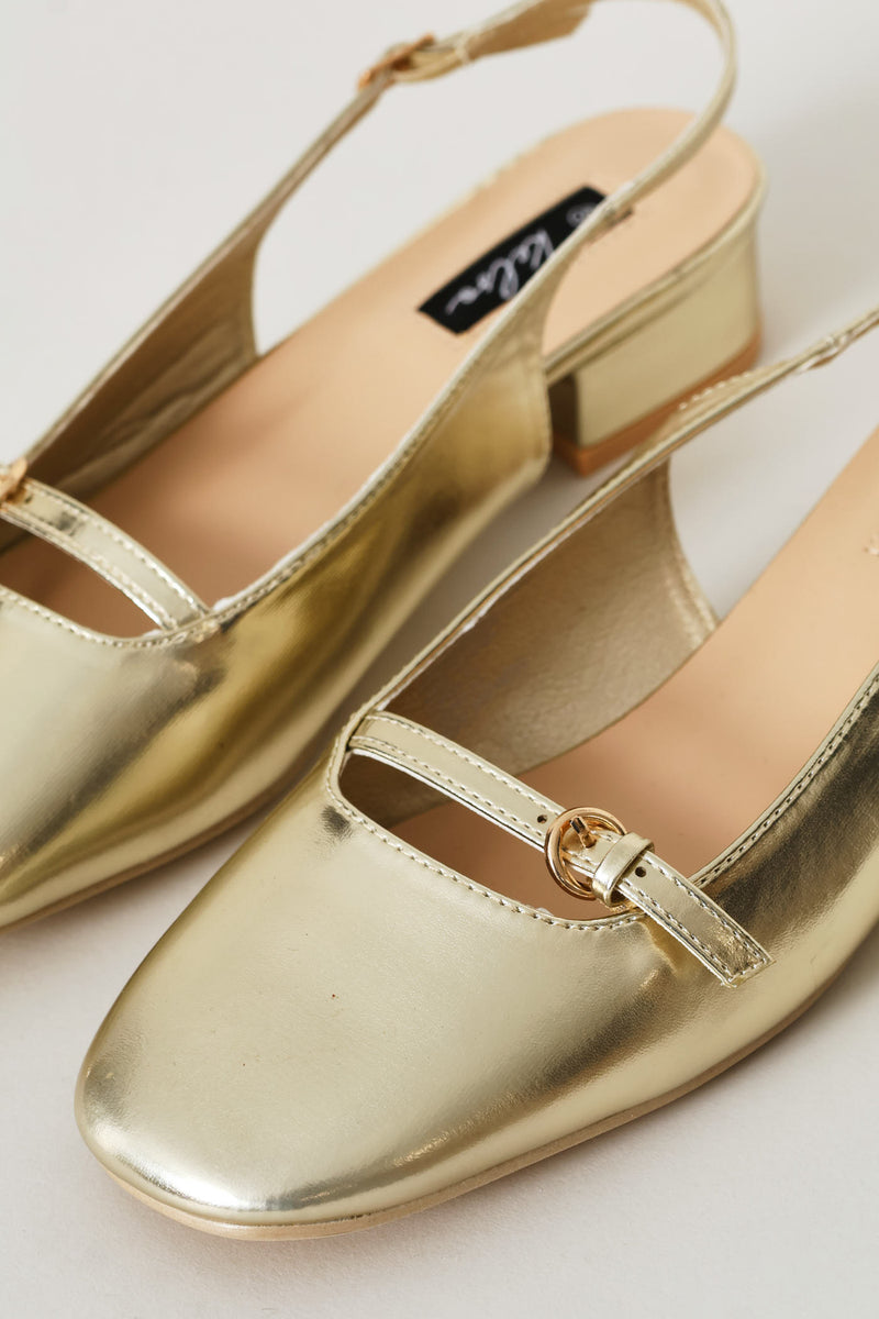 Square Toe Mary-Jane Slingback - Gold