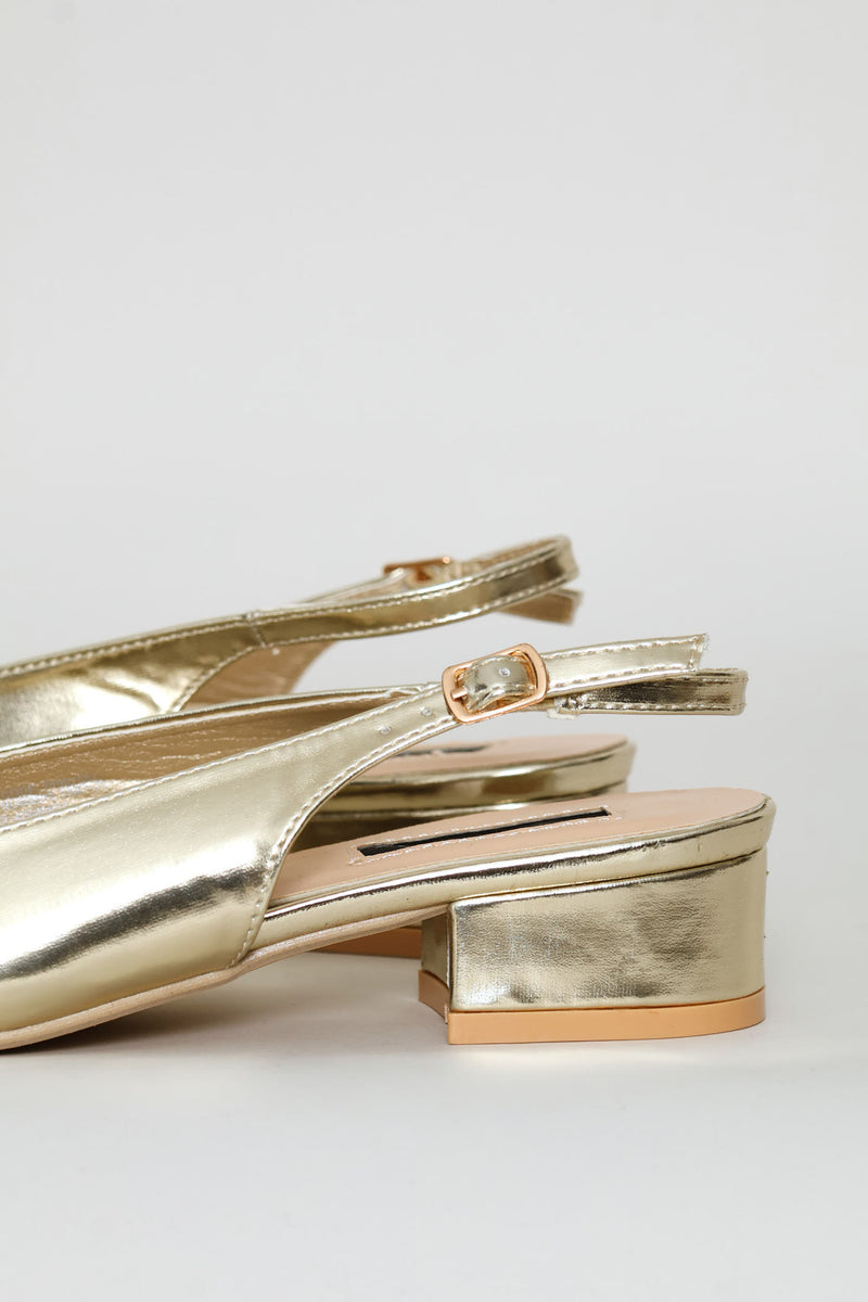 Square Toe Mary-Jane Slingback - Gold