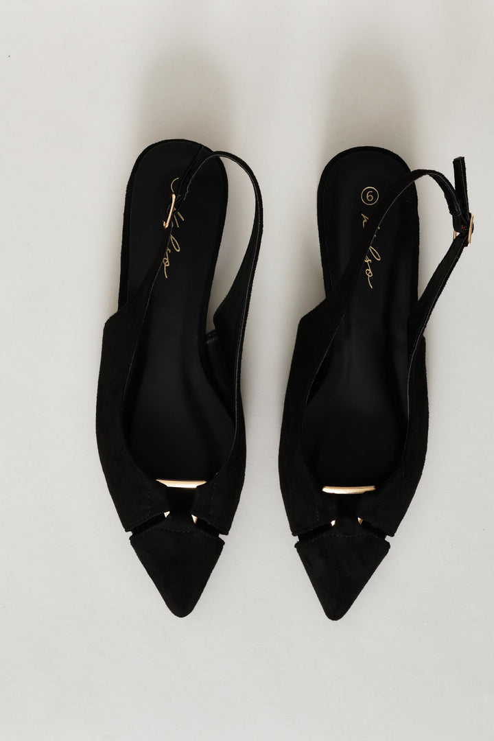 Minimal Trim Pointy Slingback - Black