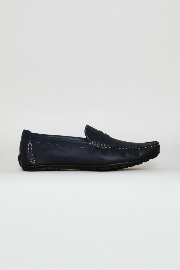 Leather Driver Penny Moccasin - Navy