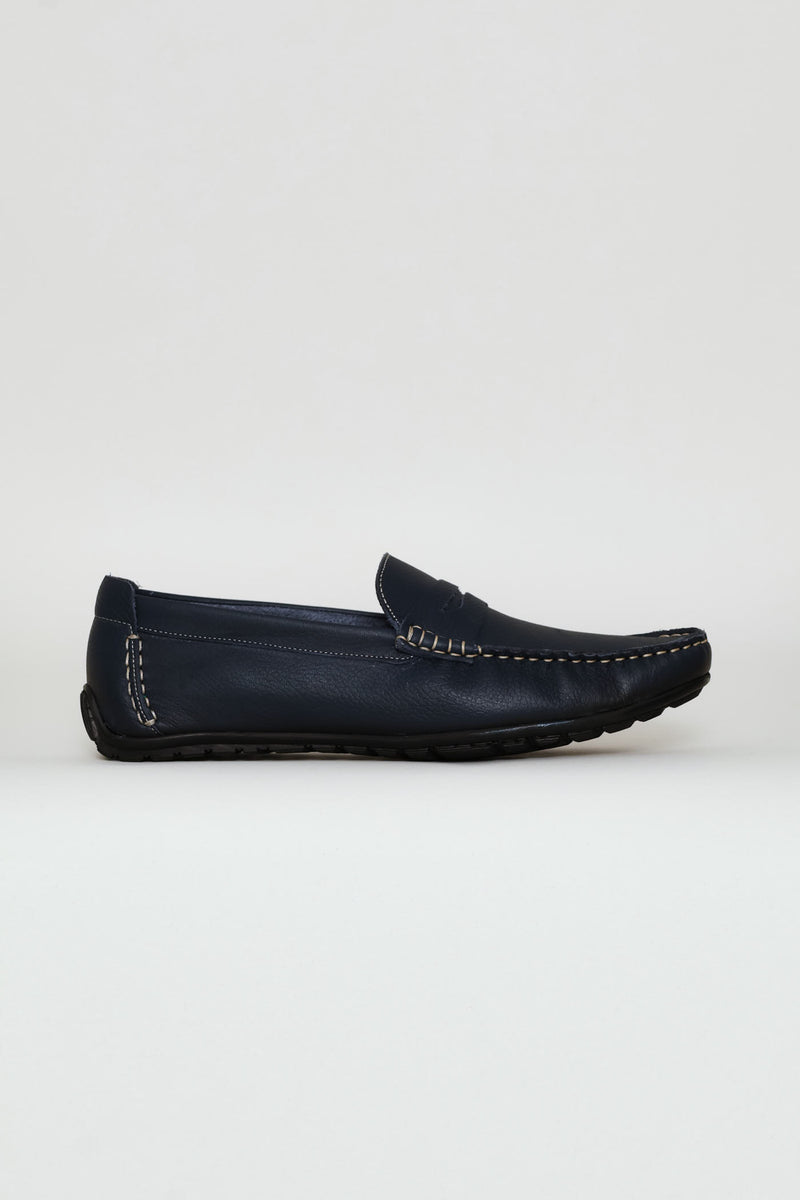Leather Driver Penny Moccasin - Navy