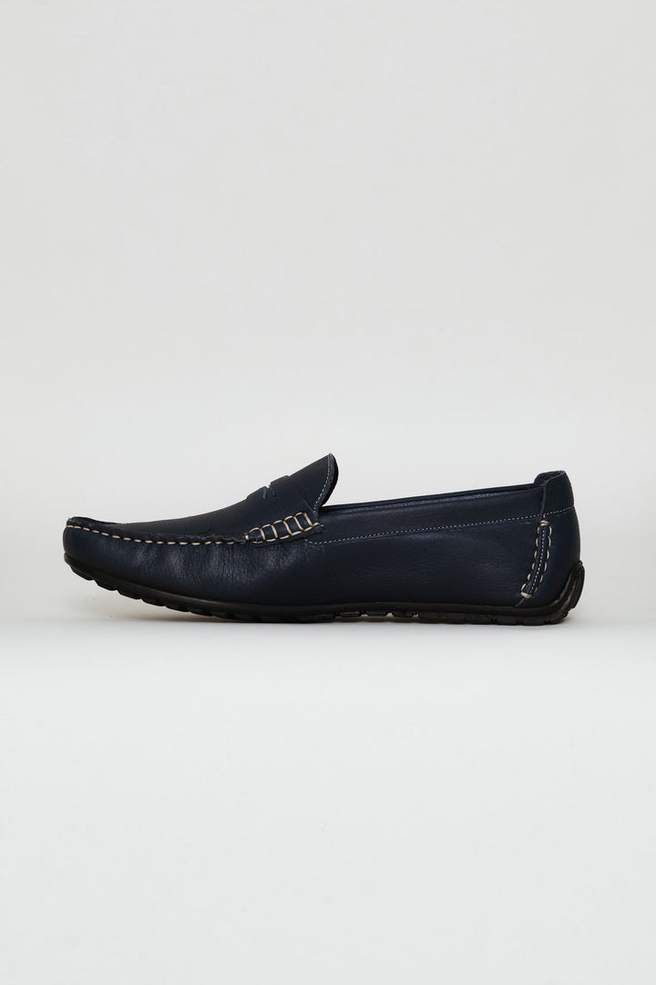 Leather Driver Penny Moccasin - Navy