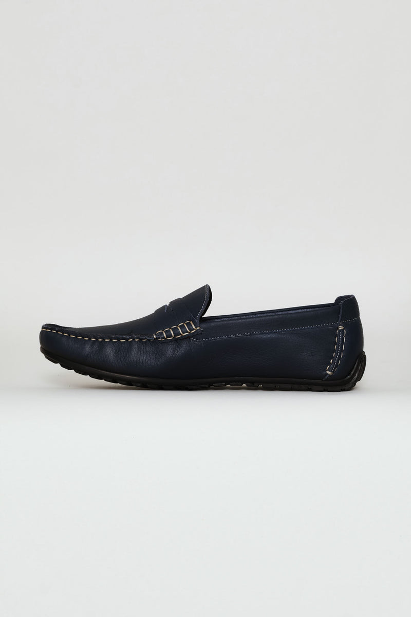 Leather Driver Penny Moccasin - Navy