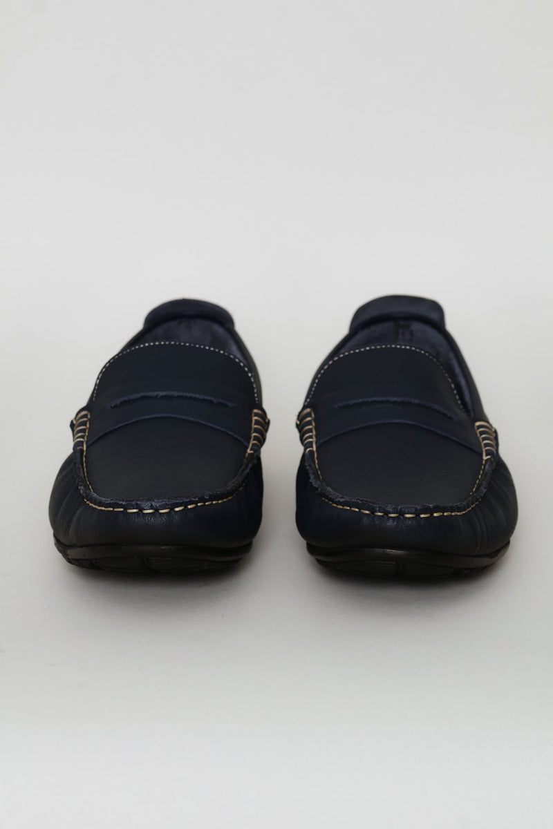 Leather Driver Penny Moccasin - Navy