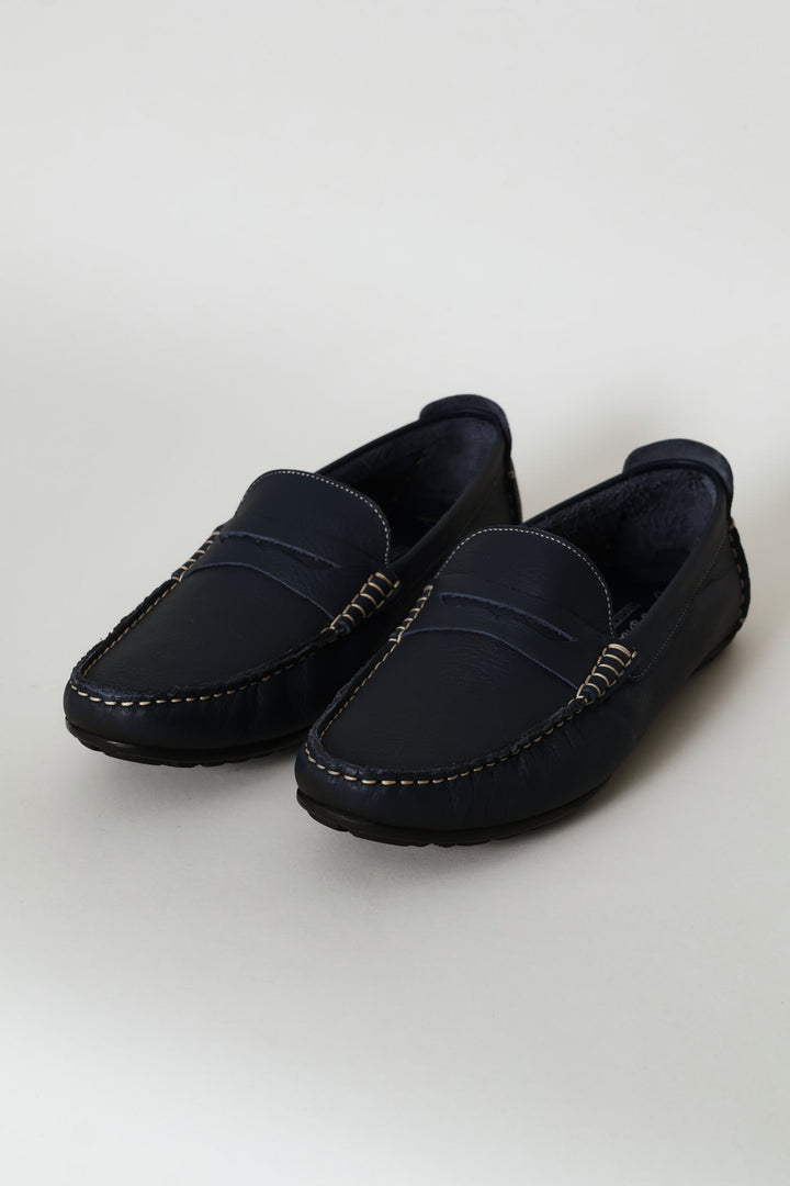 Leather Driver Penny Moccasin - Navy