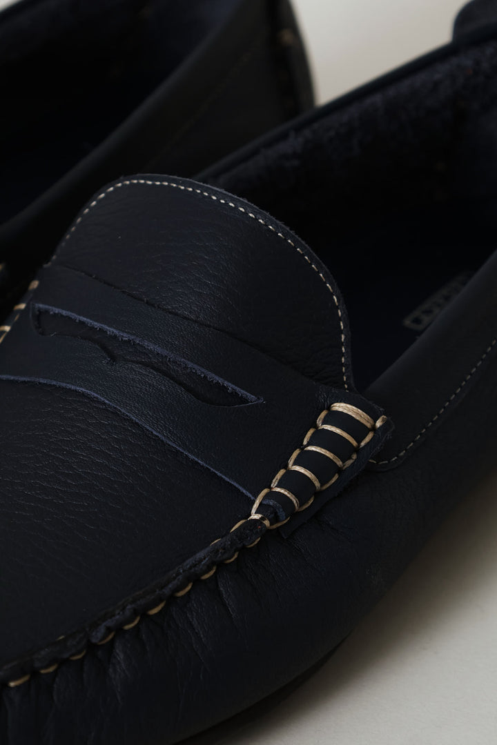 Leather Driver Penny Moccasin - Navy