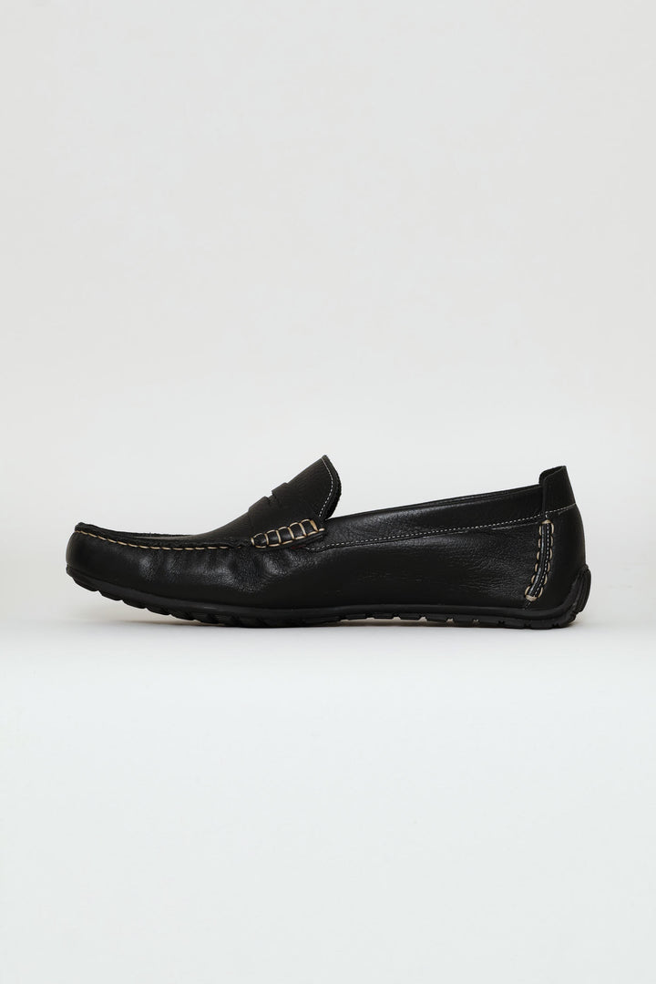 Leather Driver Penny Moccasin - Black