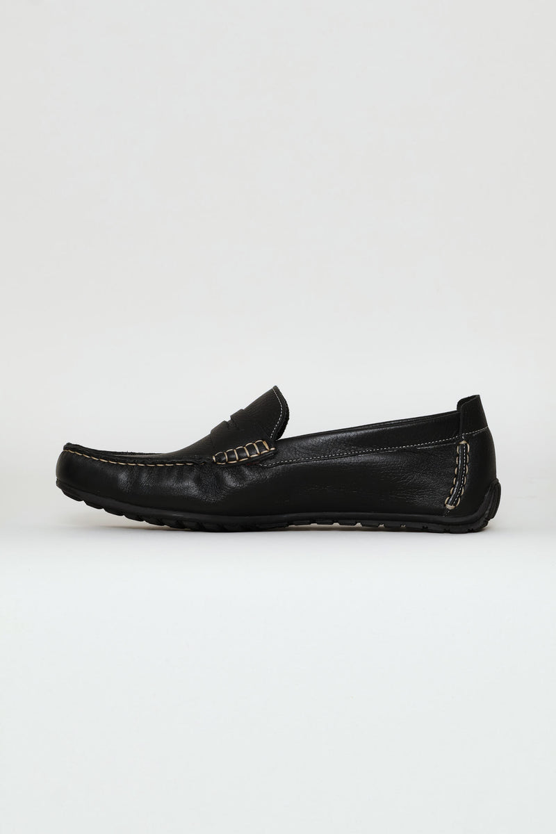 Leather Driver Penny Moccasin - Black