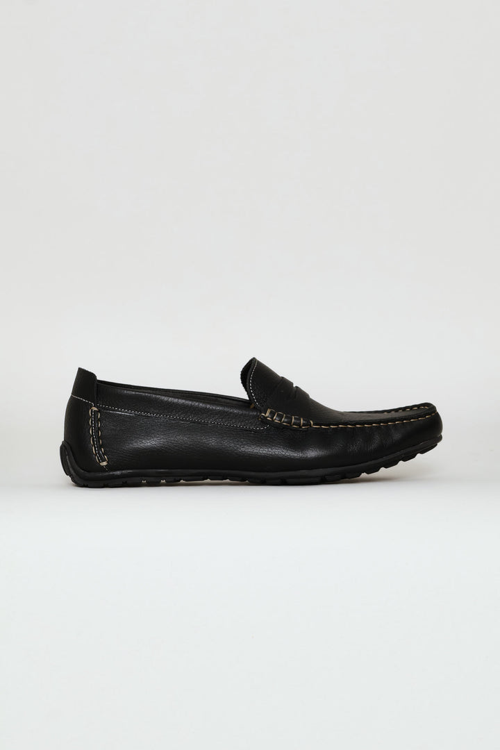 Leather Driver Penny Moccasin - Black