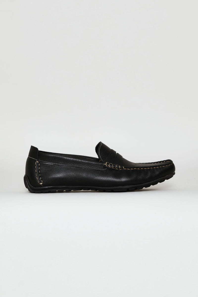 Leather Driver Penny Moccasin - Black