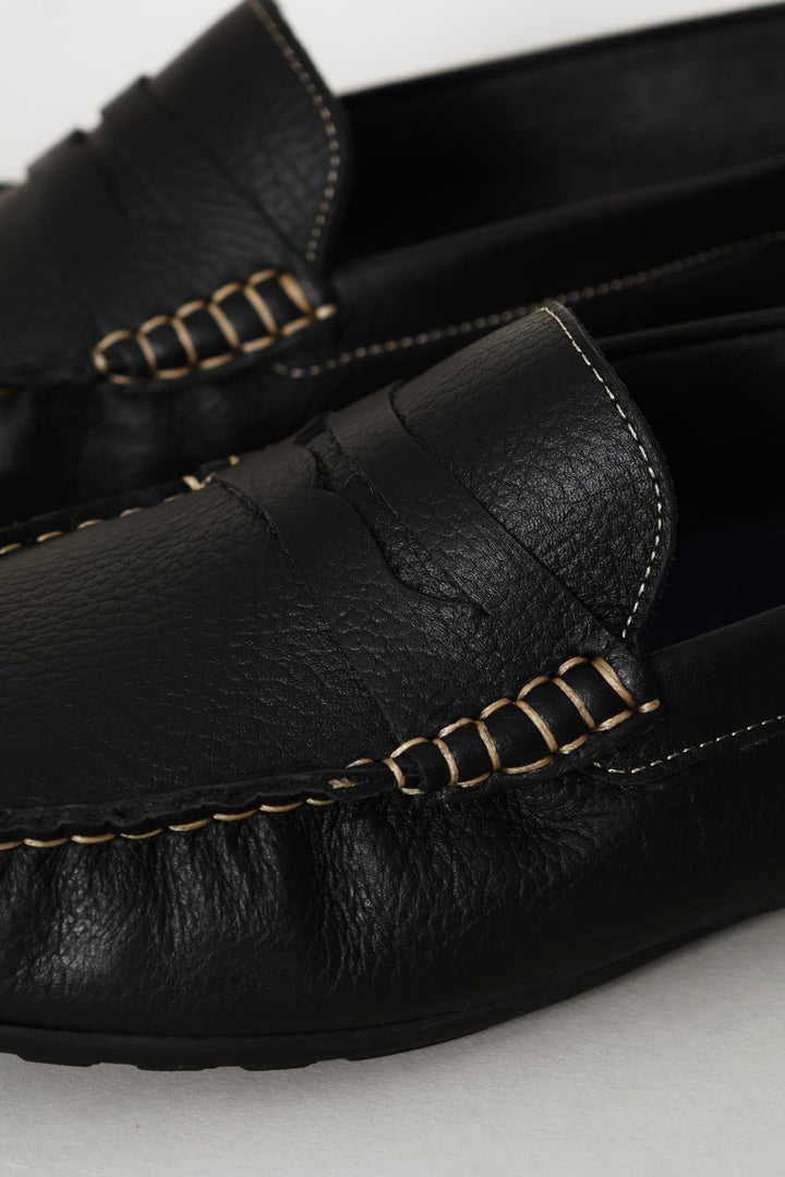 Leather Driver Penny Moccasin - Black
