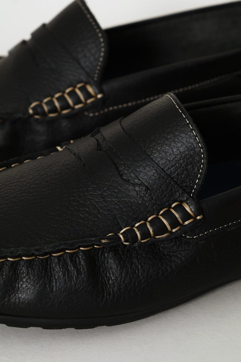Leather Driver Penny Moccasin - Black