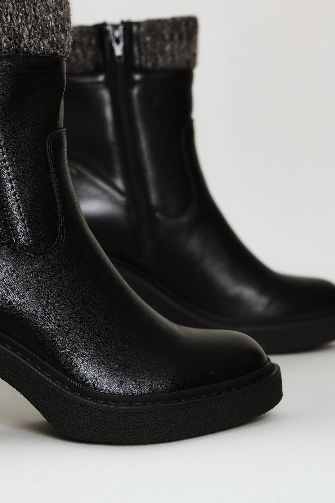 Knit Trim Boot - Black