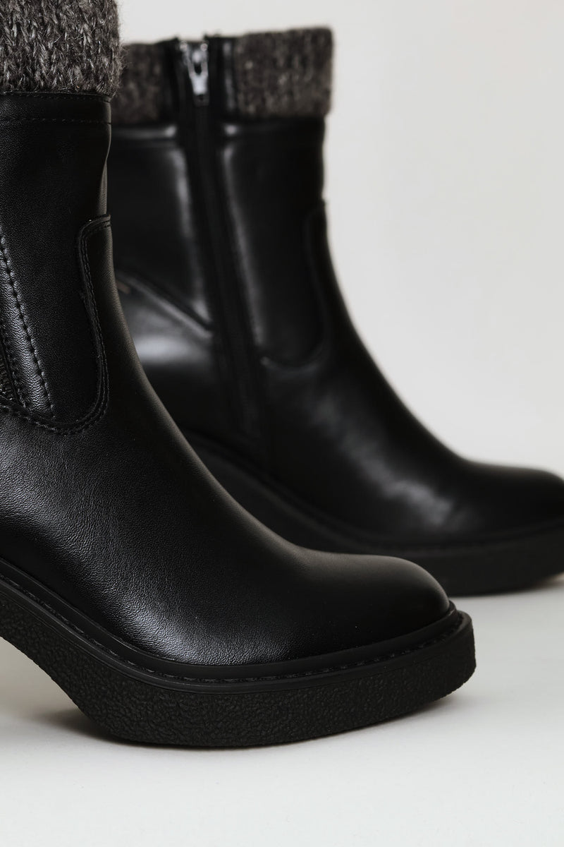 Knit Trim Boot - Black