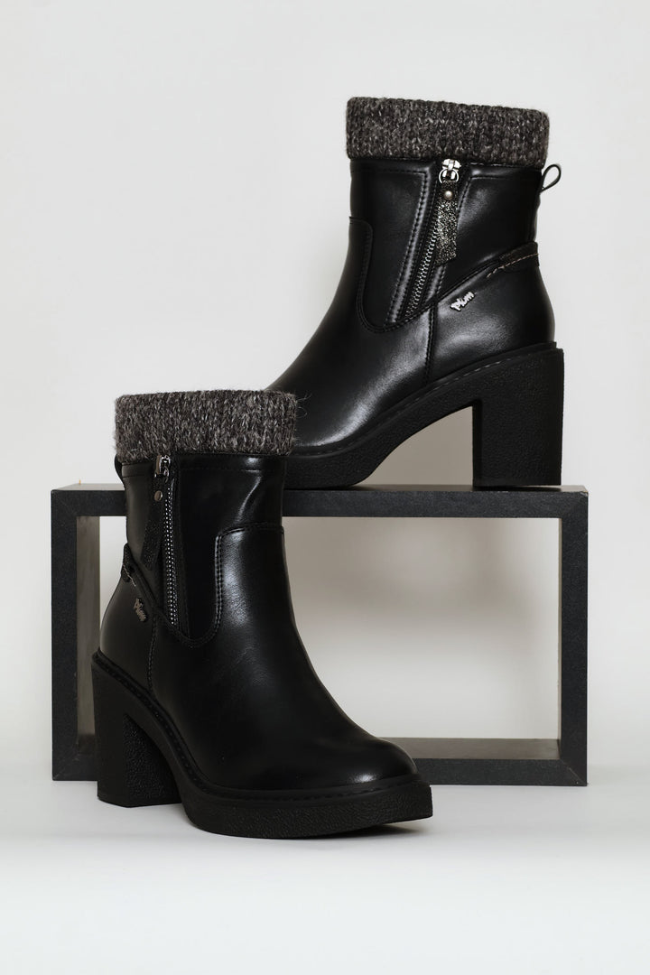 Knit Trim Boot - Black