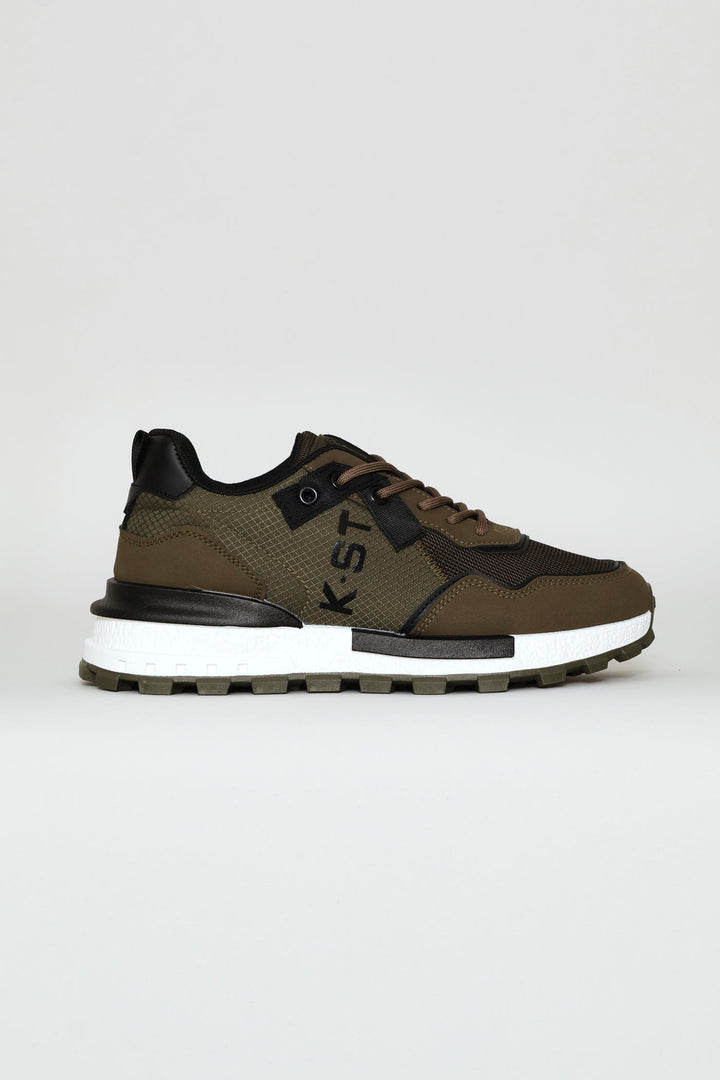 Coal Retro Lace Up Trainer - Olive
