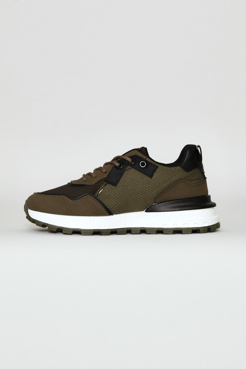 Coal Retro Lace Up Trainer - Olive
