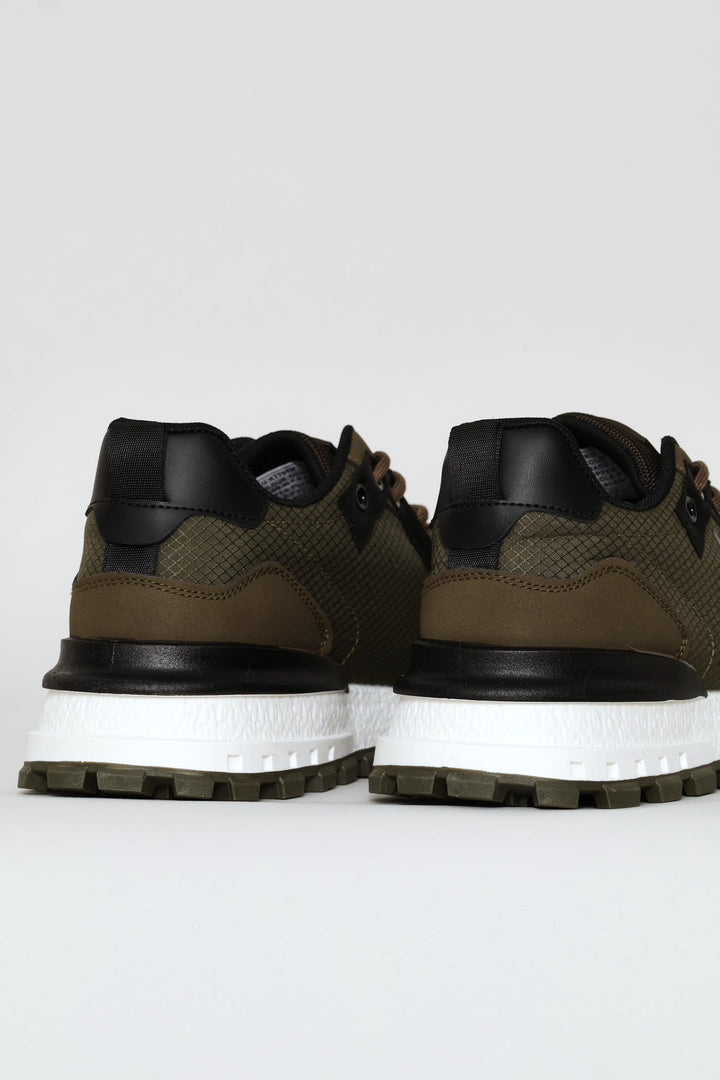 Coal Retro Lace Up Trainer - Olive