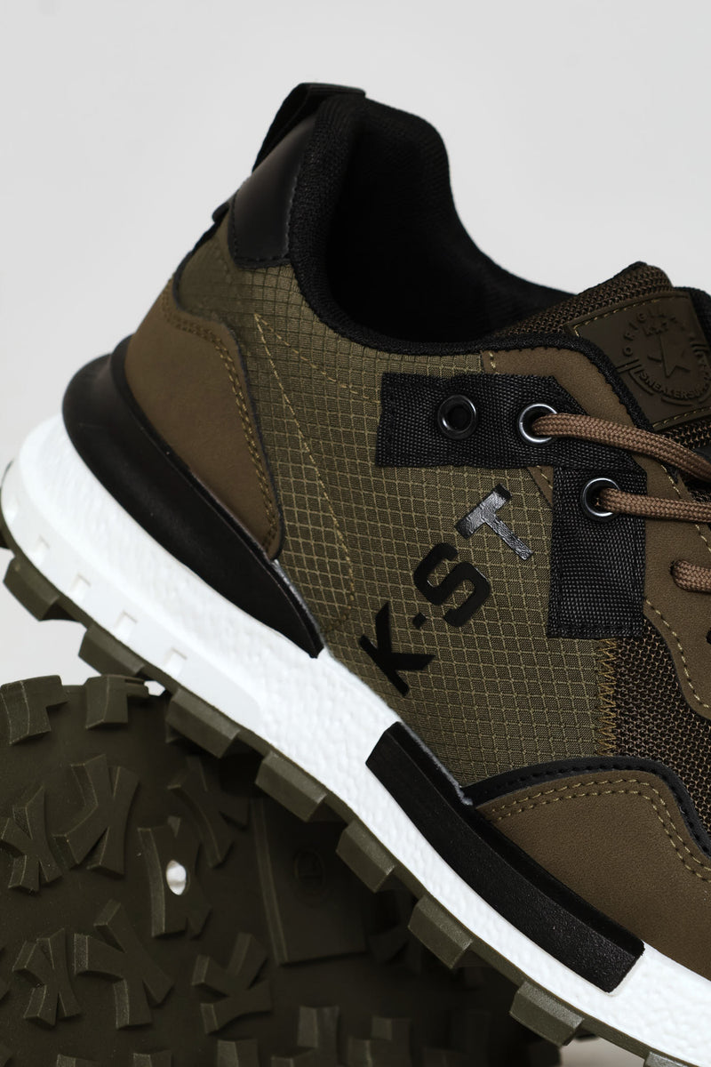 Coal Retro Lace Up Trainer - Olive