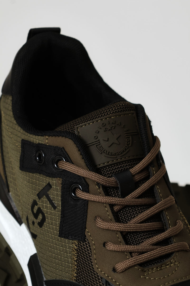 Coal Retro Lace Up Trainer - Olive