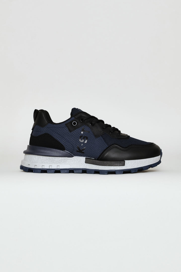 Coal Retro Lace Up Trainer - Navy