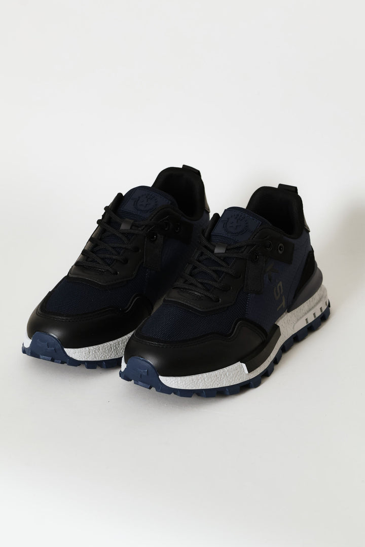Coal Retro Lace Up Trainer - Navy