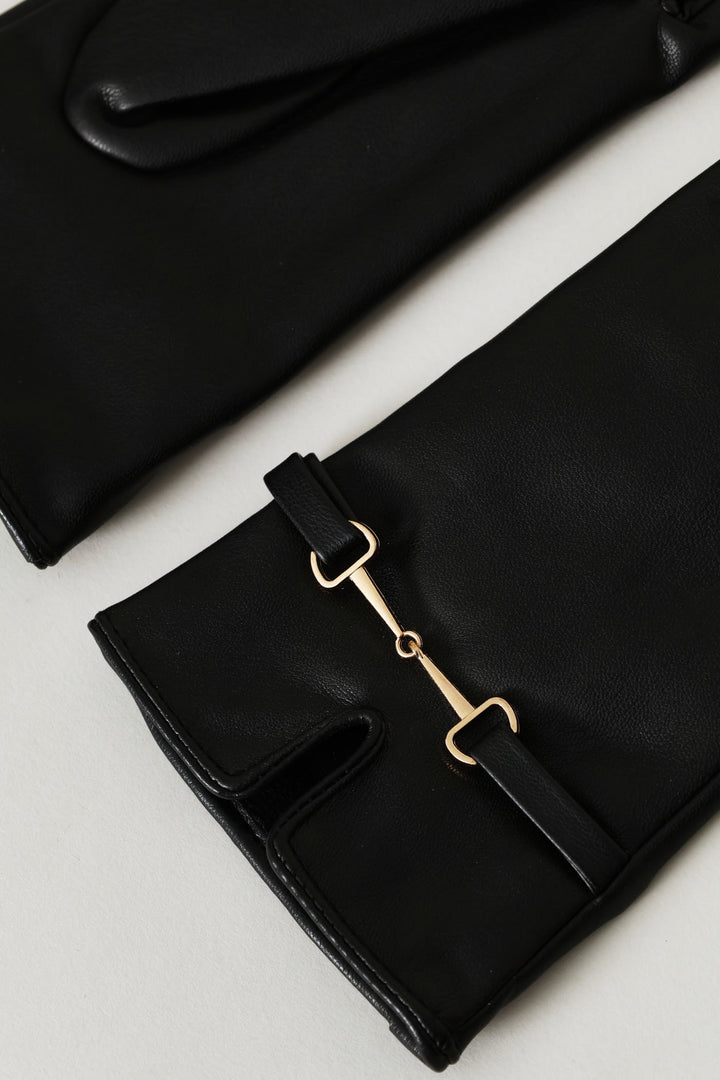 Gold Detail Pu Glove - Black